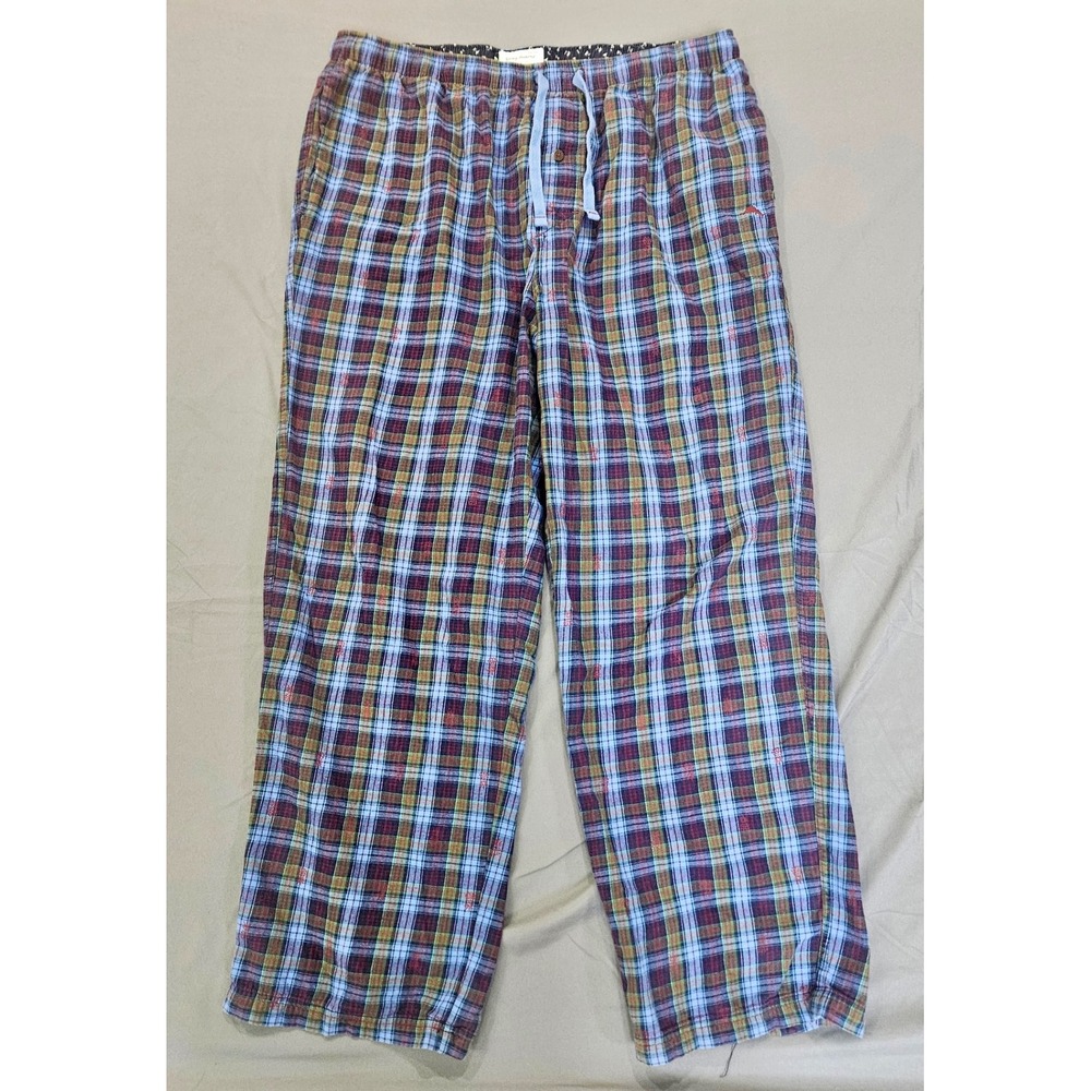 Tommy Bahama Pajama Pants Mens XL Blue Red Plaid Flannel Cotton Loungewear